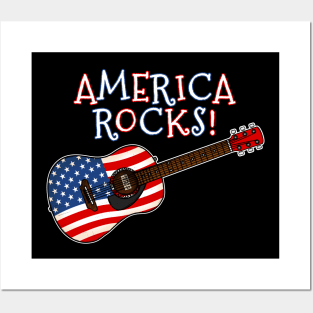 4th July Acoustic Guitar, America Rocks, Guitarist Musician Posters and Art